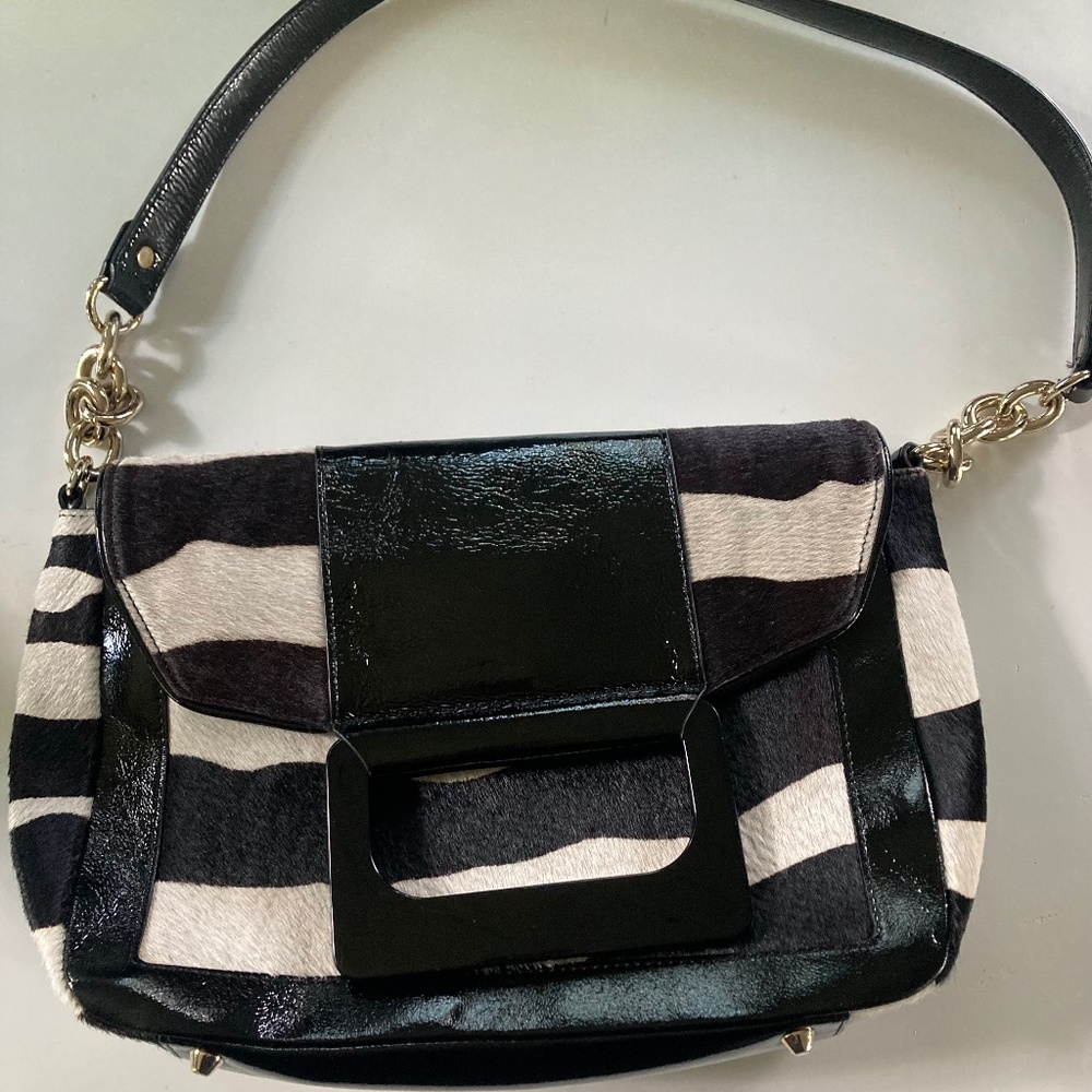 Elaine Turner Zebra Haircalf Shoulder Bag Purse Pink Lined